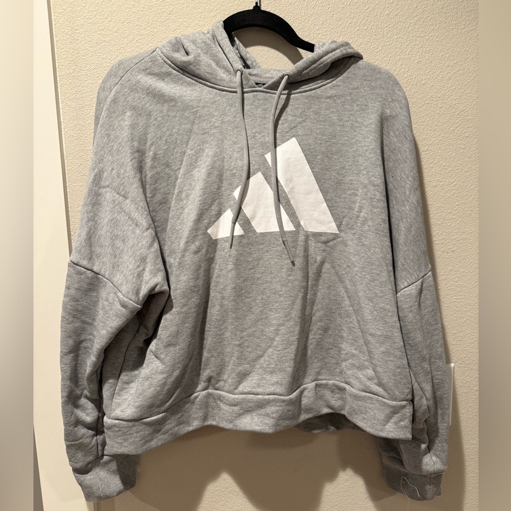 adidas Light Gray Pullover Hoodie with White Logo